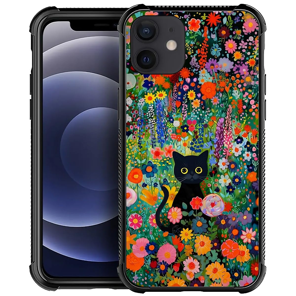 NONMY Phone Case Compatible with iPhone 11 - Wireless Charging Compatible,S Flower Yellow Eyes Cat TPU Bumper and Hard PC Pattern Back Case
