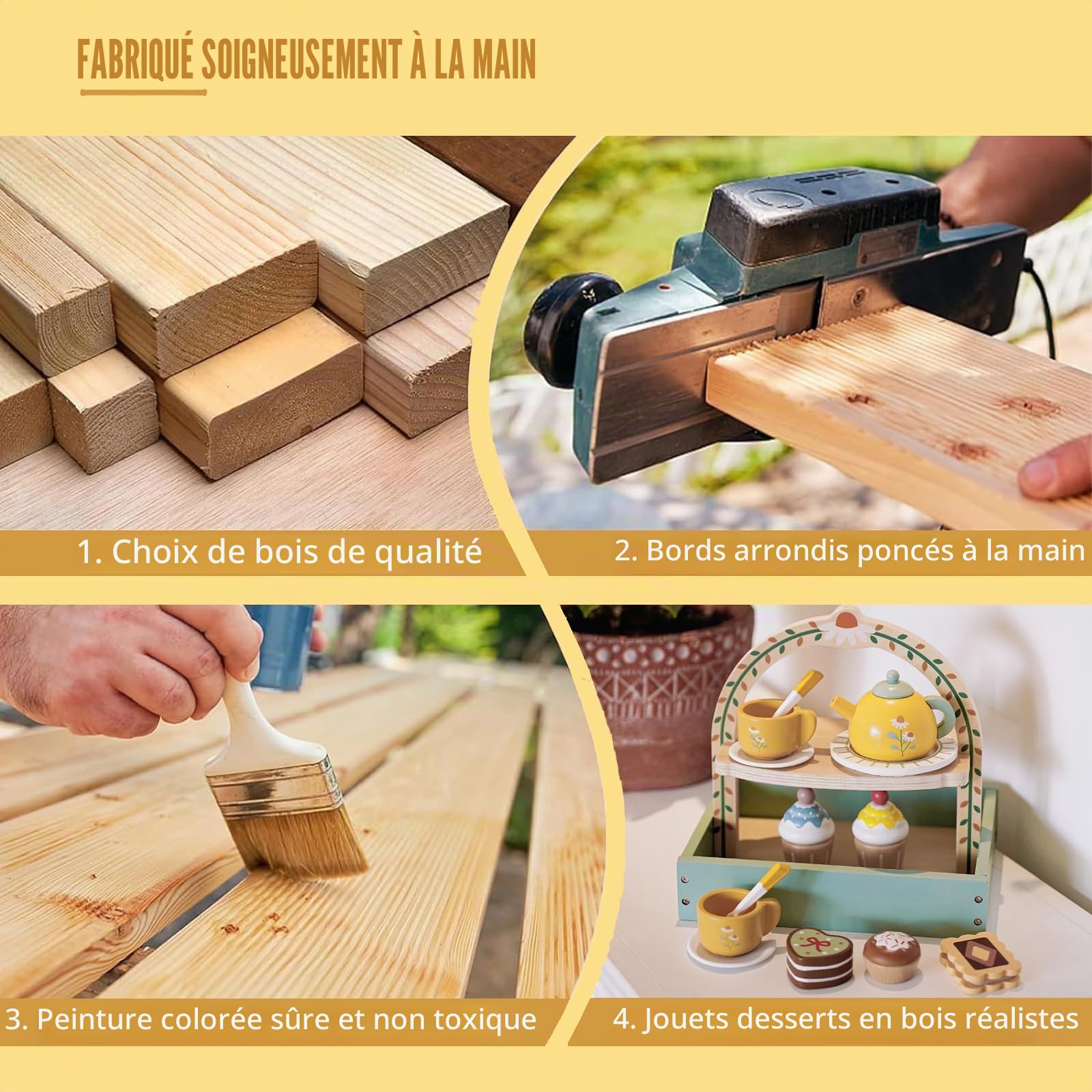 Service à Thé pour Enfants,Service à Thé Jouets,Jouet de Cuisine Faisant Semblant avec Support à Gâteaux,Jouets en Bois pour Tout-Petits de 3 à 5 Ans pour Pâques Noël Cadeau Anniversaire