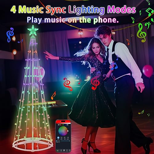 Miniatura 5 de Vigdur Árbol de Navidad LED para exteriores, árbol de Navidad iluminado de 6 pies con control remoto, temporizador, control de aplicación, árboles