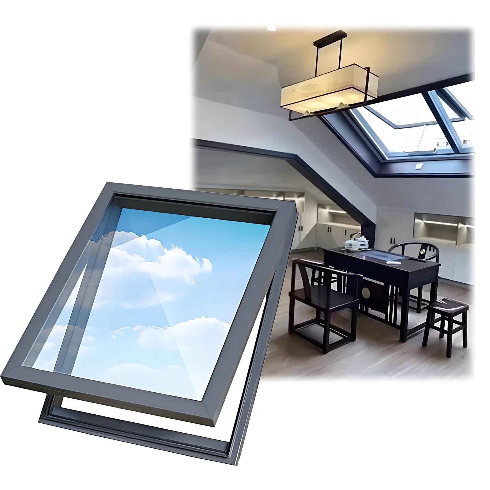 Genérico Claraboyas para Techo - Ventanas de Techo de Vidrio Templado de Doble Capa, Cubierta de Aluminio para Garaje, sótano, buhardilla y Cuarto Oscuro (40 x 15) - Mejora la iluminación Natural