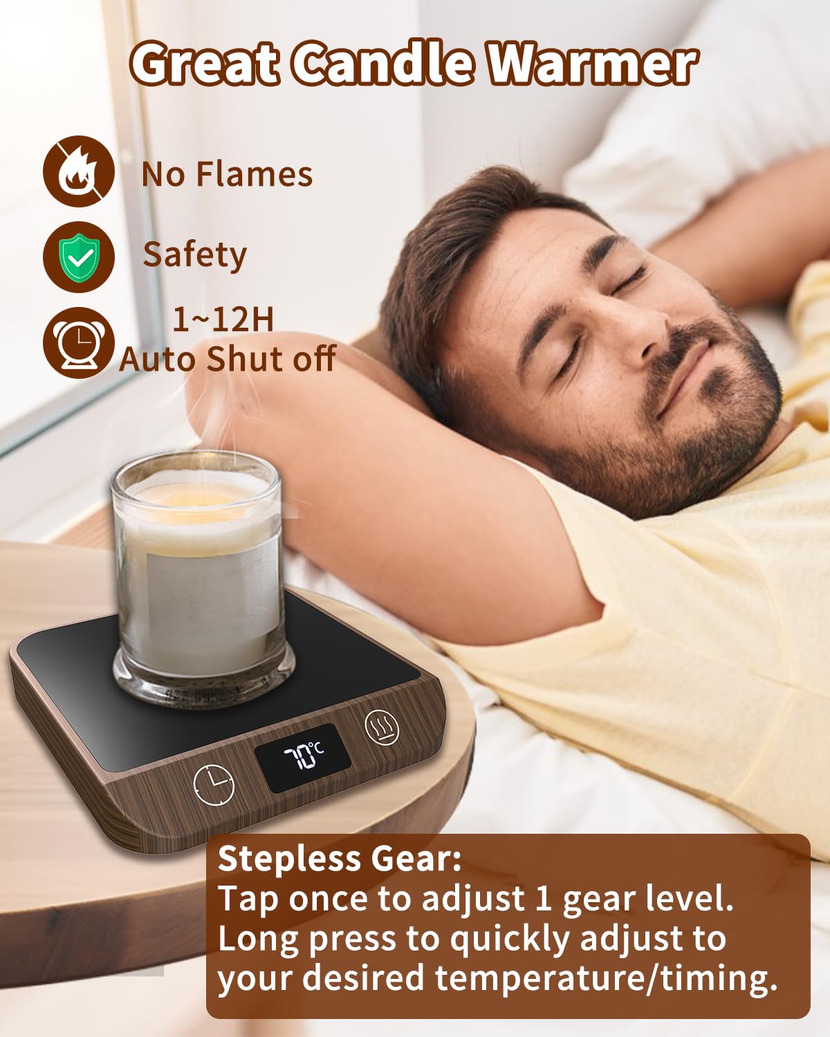 MYMULIKE Scaldabagni da caffè con 6 temperature (45 ℃ a 70 ℃ con schermo LED, scaldamanico e timer da 1 a 12 ore per auto, caffè, tè, latte, scaldamani