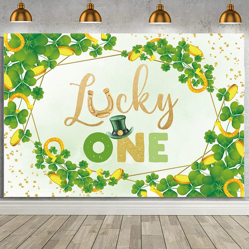 mehofond 7x5ft lucky one backdrop st patrick's day 1st birthday photography background green lucky charm shamrock 1st birthday party decorations banner photo props supplies