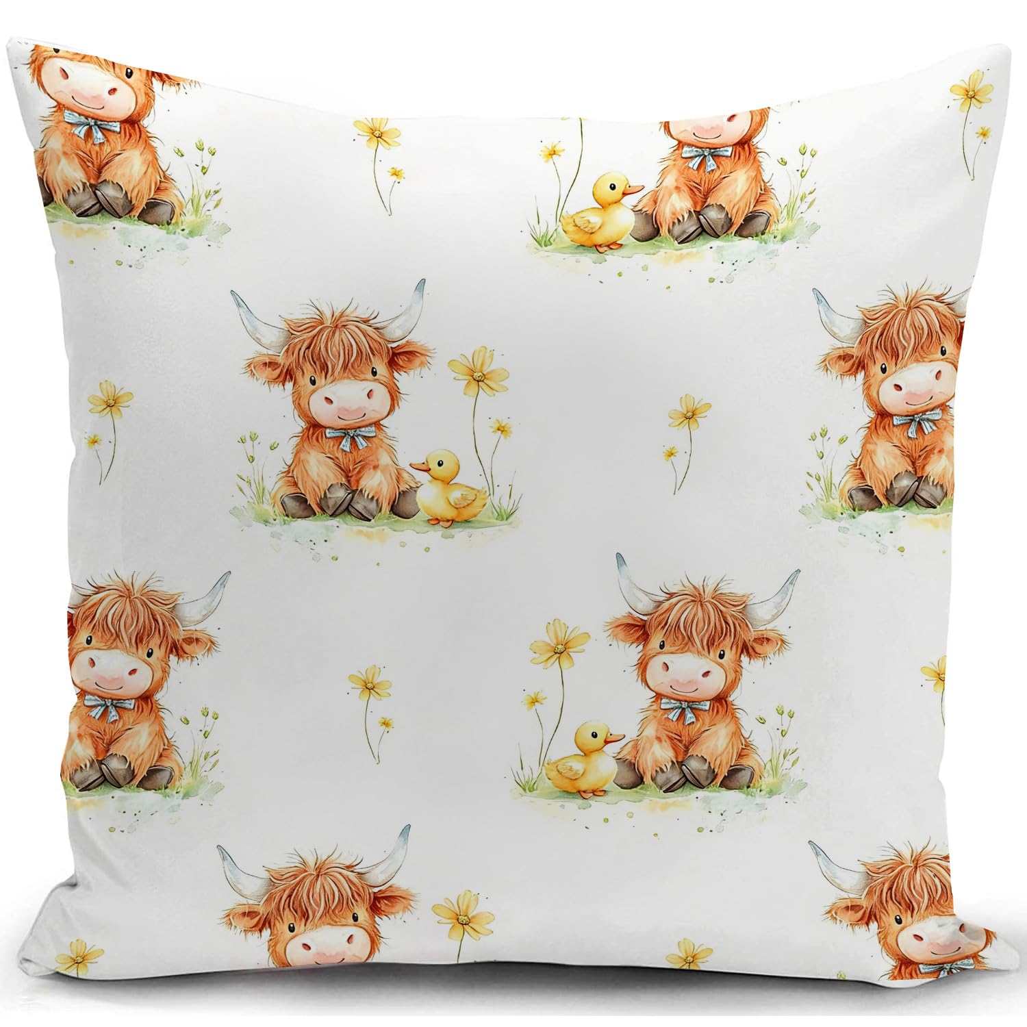 KUNQIAN Cushion Cover Highland Cow Decorations Scottish Gift for Women Pillow Cover Animal Outdoor Flower Throw Pillow Case Decor Home Livingroom Couch Sofa 18"x18"(45x45cm)