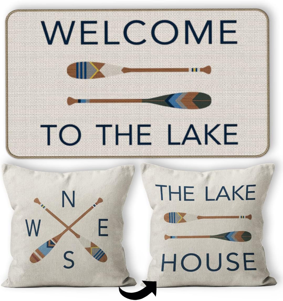 Welcome to The Lake Decorative Indoor Outdoor Doormat, New House Front Door Mat 17 x 30 Inch for Lake Home Room Entrance, Gifts for Lake Lover, Lake Porch Welcome Mat, Lake Themed Room Decor Doormat