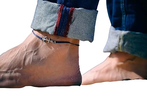 Anchor anklet for men, men's anklet with a silver anchor, blue cord, anklet for men, gift for him, men's ankle bracelet, nautical jewelry disponible en Yaxa Peru