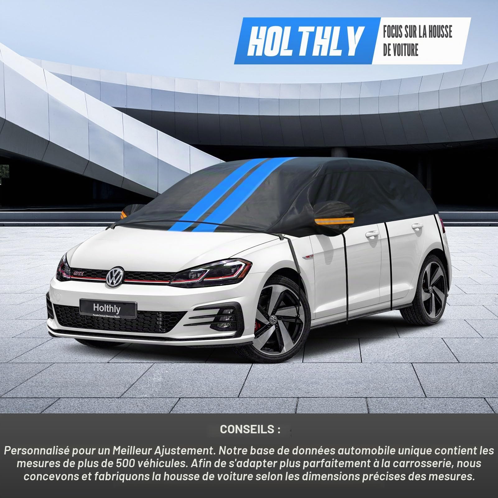 Demi Bache Exterieur,Demi Housse de Protection Voiture Exterieur Toute Saison,Bache mi Couvrante Voiture Contre Pluie Soleil Neige.Poussière pour citadine Jusqu'à 450 cm, H1