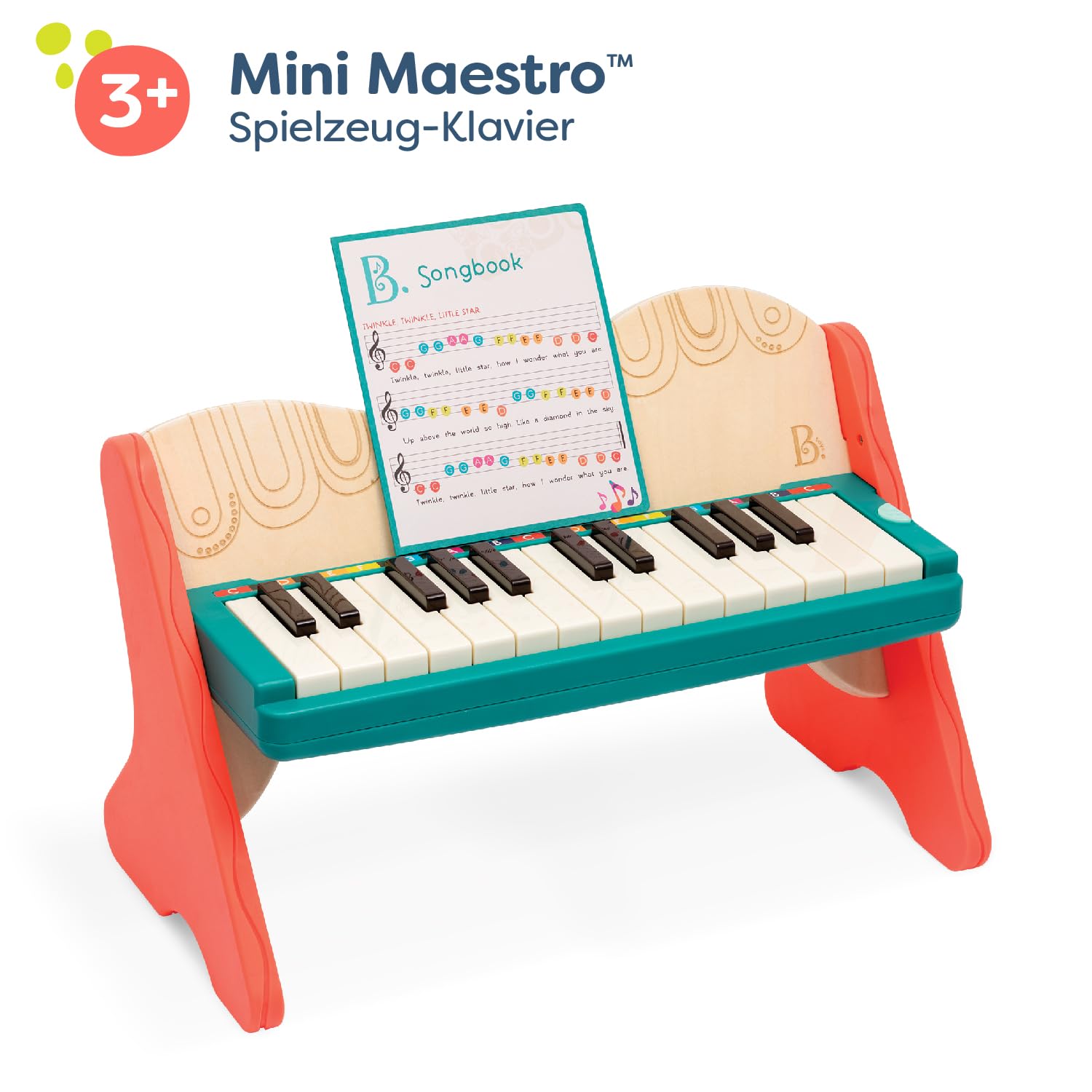B. toys Spielzeug Klavier aus Holz mit Liederbuch, Piano Holzspielzeug, Musikspielzeug, Musikinstrument zum Klavier Spielen Lernen für Kinder ab 3 Jahren