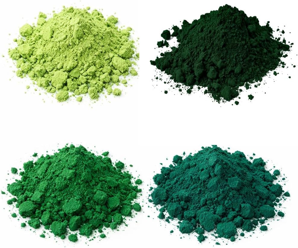 Starter Pack Pigments - Lot of Green Shade Colors - for Ceramics, Pottery, Porcelain - A Cheap Collection (1.5 oz)