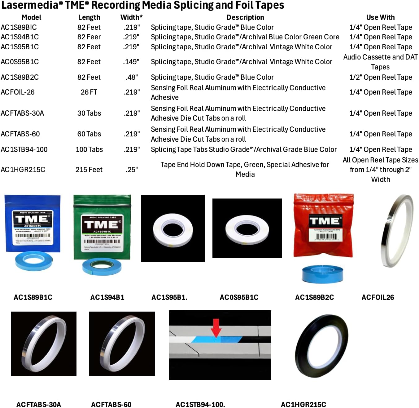 TME Open Reel Adhesive Sensing Foil Real Aluminum for 1/4" Audio Tape 26 Ft Roll with Backing Paper on 3" ID Core ACFOIL-26