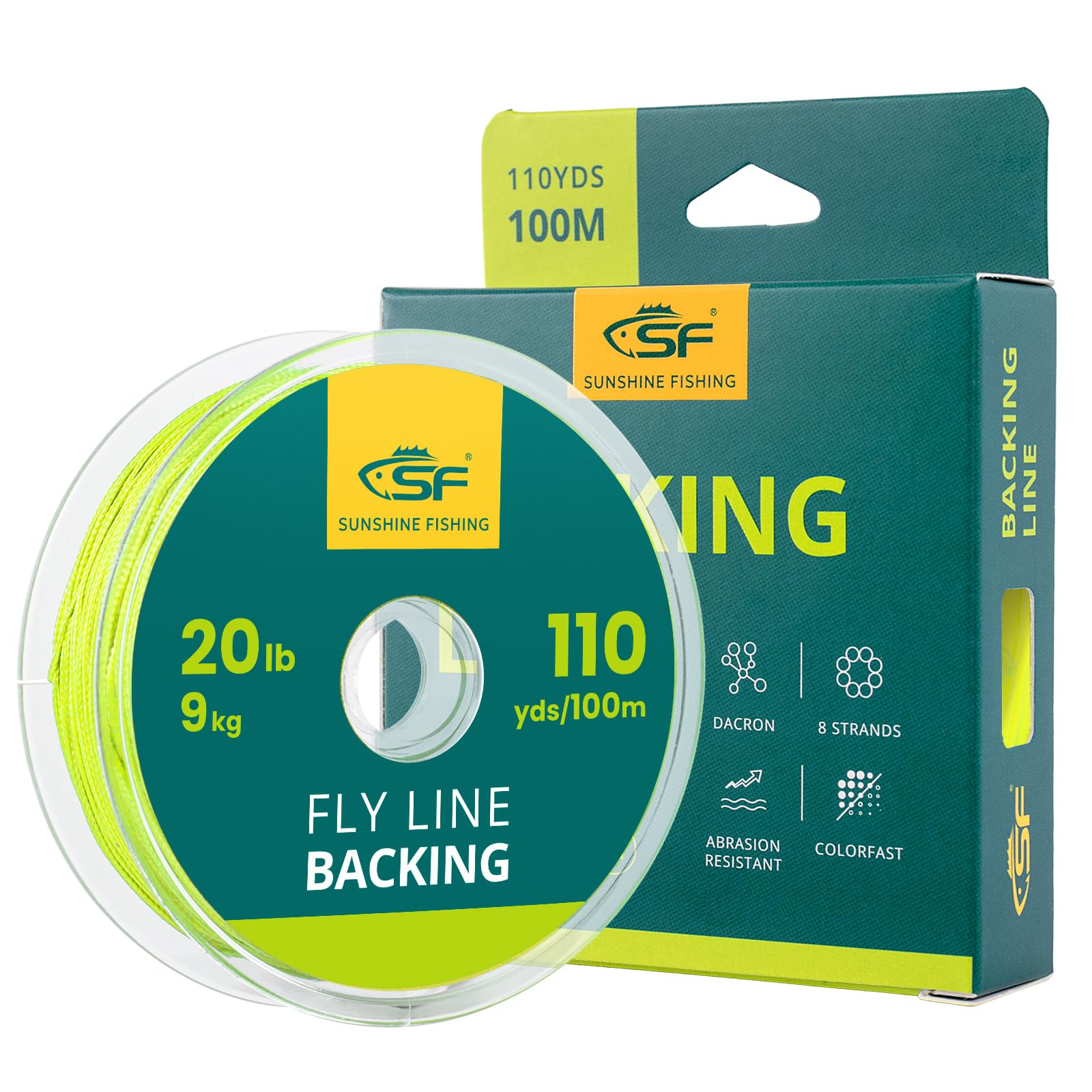 SF Braided Fly Fishing Trout Line Backing Line 20LB 100m/108yds Fluo Yellow-N — image 1
