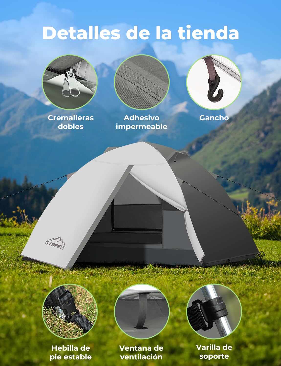 Tienda de Campaña Impermeable 2-3 Personas Doble Capa Portátil Ultraligera