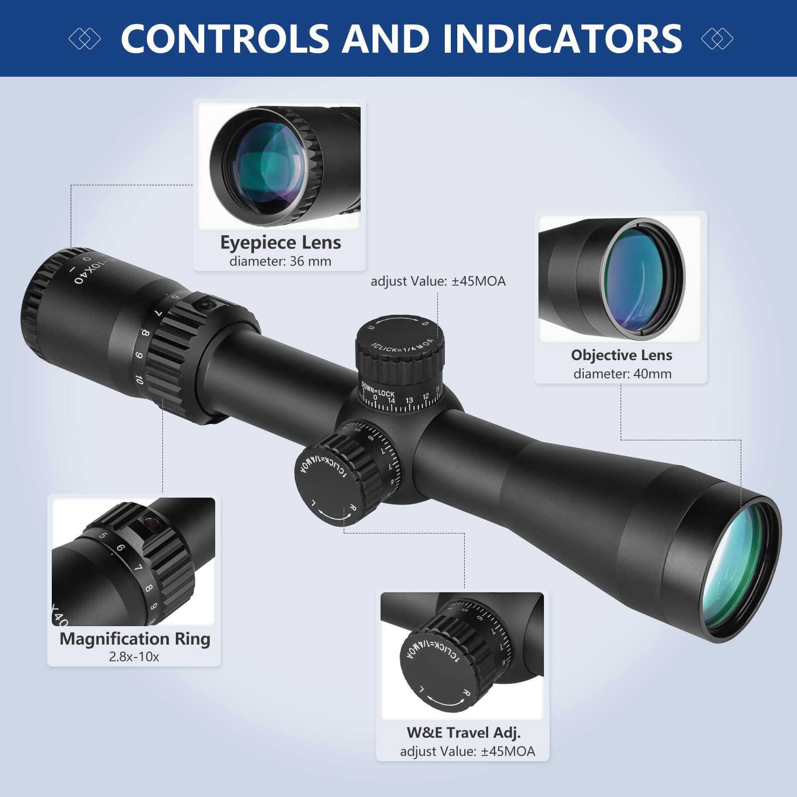 Spina Optics BT 2.8-10x40 Lunette de visée de Fusil de Chasse mil Dot 30mm Tube