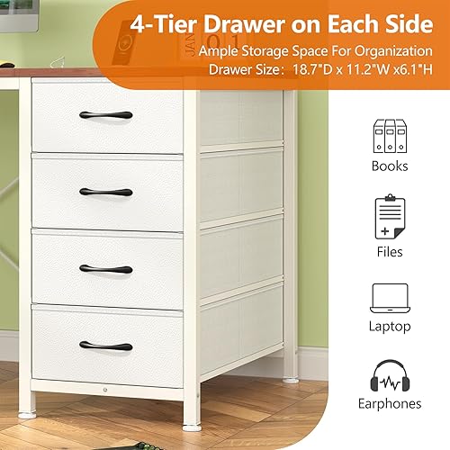 Miniatura 7 de Escritorio para computadora de 50 pulgadas con 8 cajones, escritorio para oficina en casa con enchufes de corriente, escritorio para trabajo,