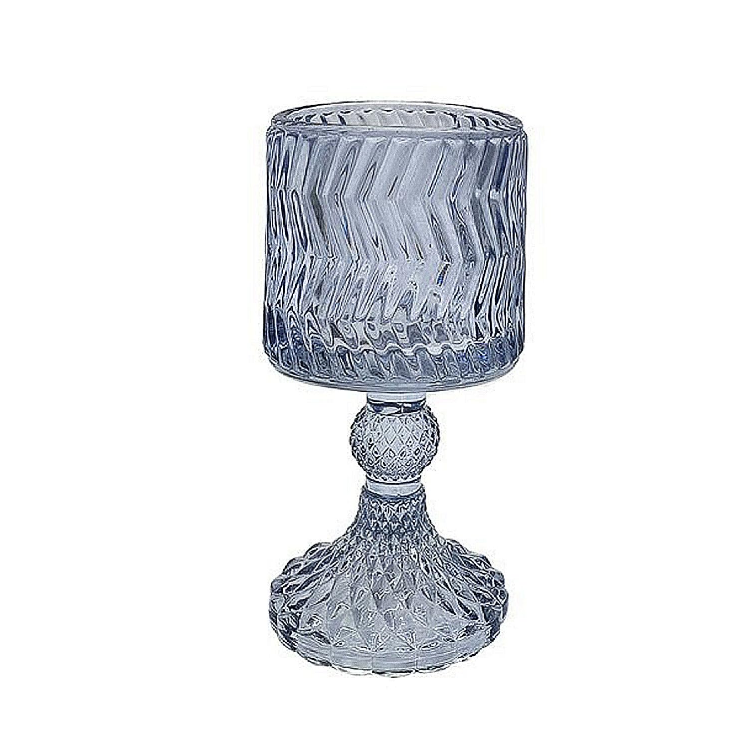 Glass Candle Holder Blue Embossed Design Dinner Tabletop Decorative Centrepiece