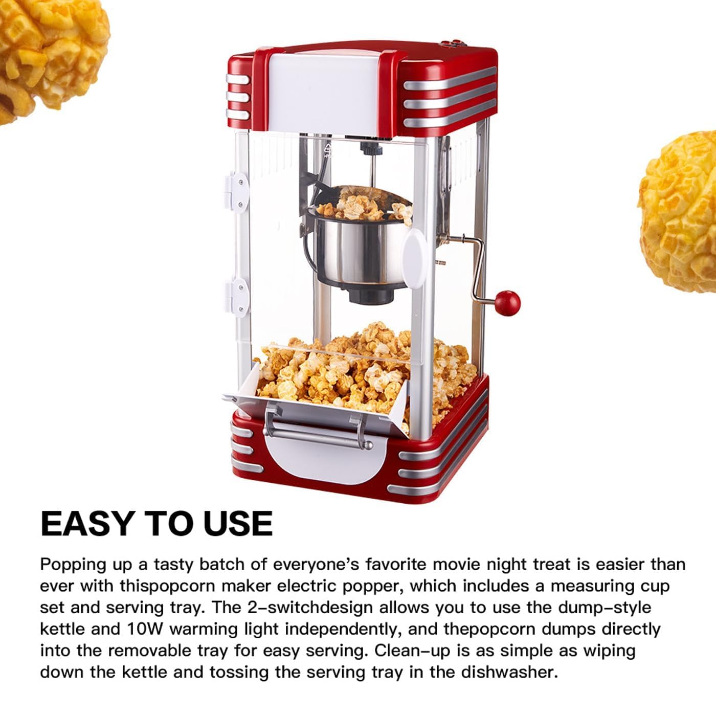 Home Essentials, Macchina per Popcorn elettrica da 3,7 l | Macchina per Popcorn ad Aria Calda Senza Olio con Ciotola Rimovibile | Controllo a 2 pulsan
