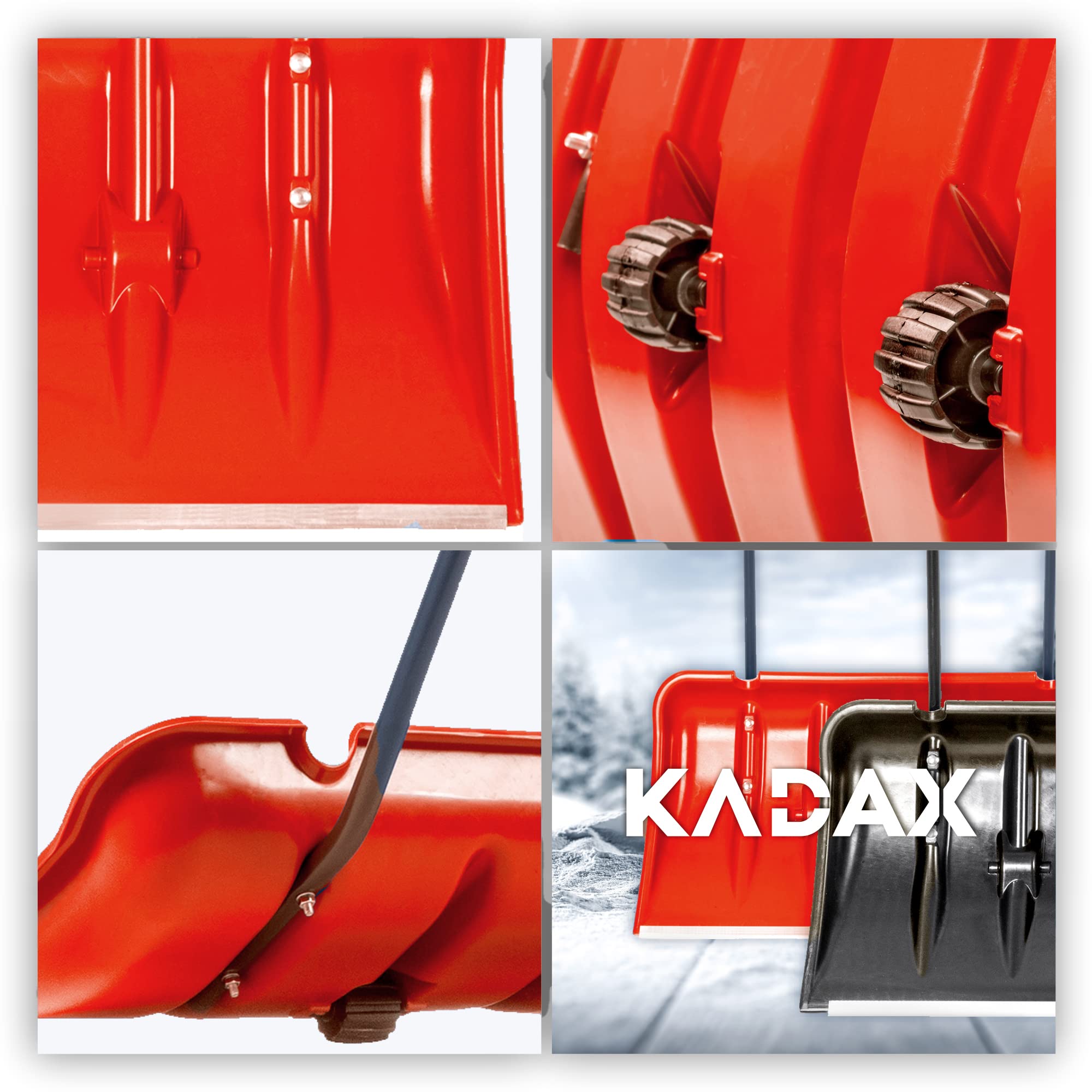 KADAX Schneeschieber mit Alu-Profilkante, breite Schneeschaufel mit Rädern, Schaufel mit Metallgriff, Schneeschippe mit Kunststoff-Blatt, Schneeräumer (Orange 2)