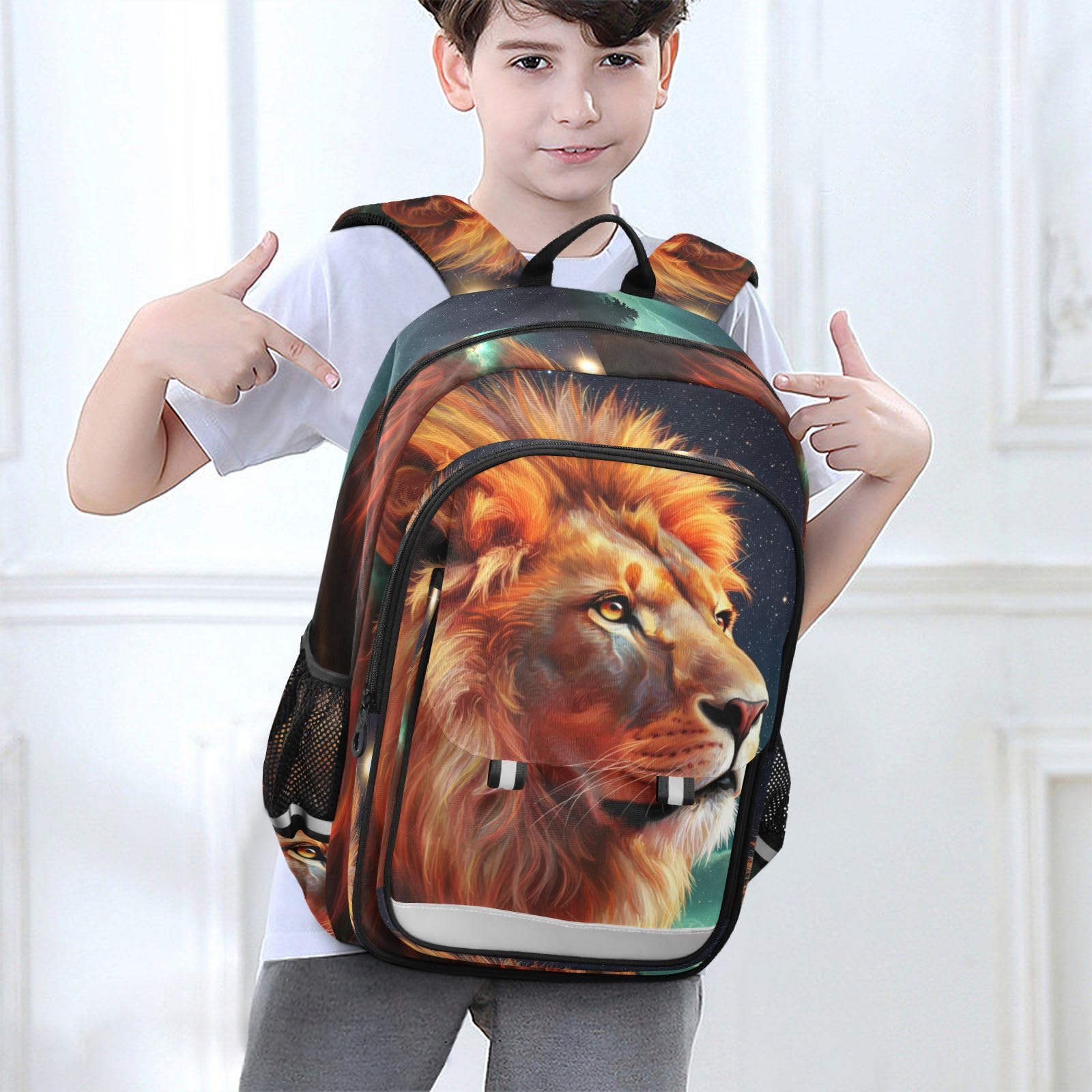 Mnsruu Sac à dos pour ordinateur portable 15,6" Motif ciel étoilé et lion pour adolescentes, sac à dos de voyage léger pour le travail universitaire, 45 x 33 x 17 cm