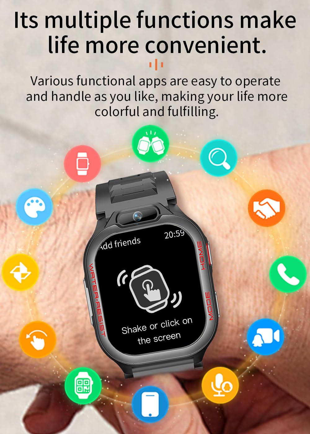 Mingtawn Montre intelligente 4G avec emplacement pour carte SIM - Téléchargement d'application, appels vidéo, SMS, suivi d'activité et de santé, GPS intégré et fonction SOS pour homme et femme.