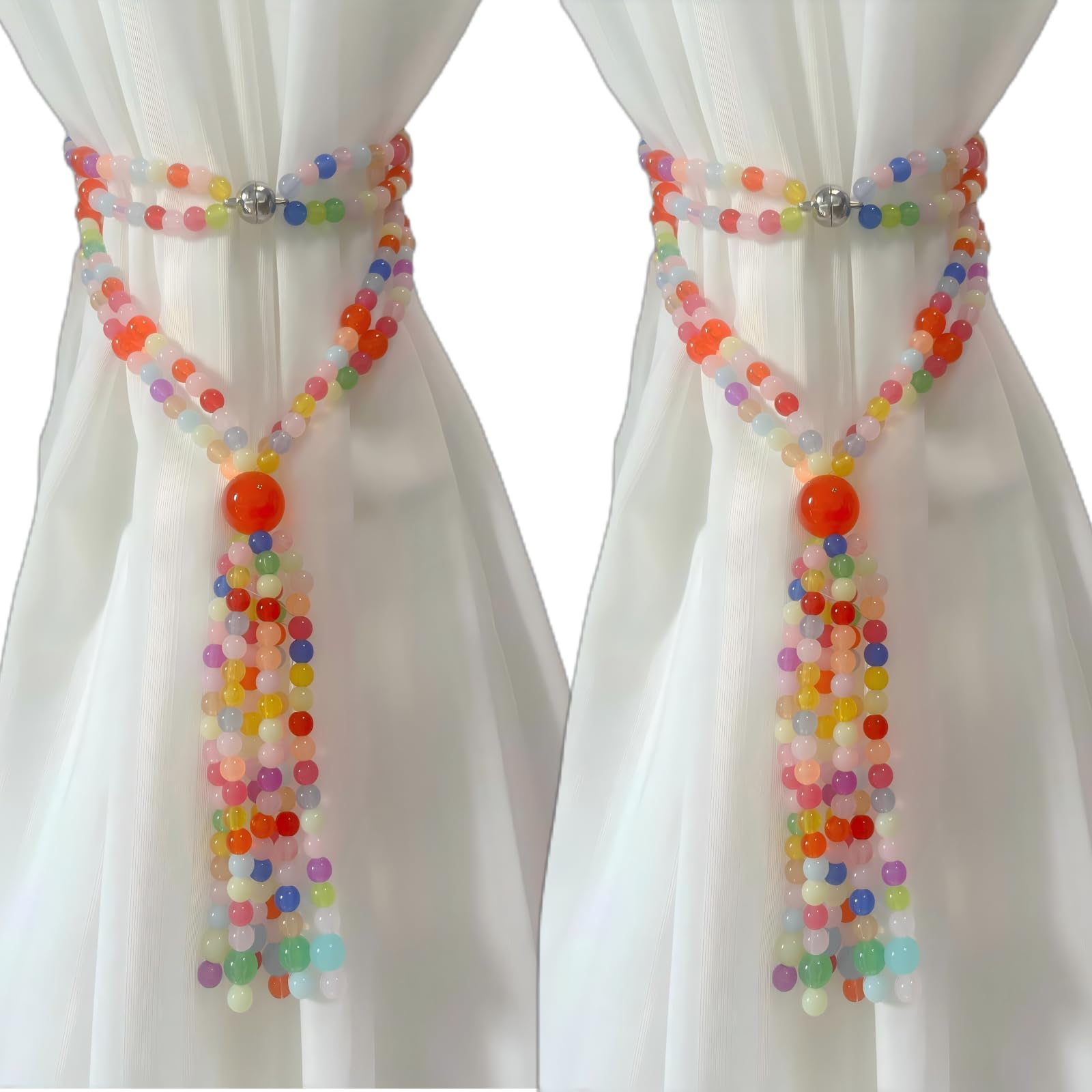 Magnetic Curtain Tie Backs for Curtains 2 Pack, Boho Curtain Tiebacks, Colorful Beaded Curtain Tiebacks for Mordern Farmhouse Home Office