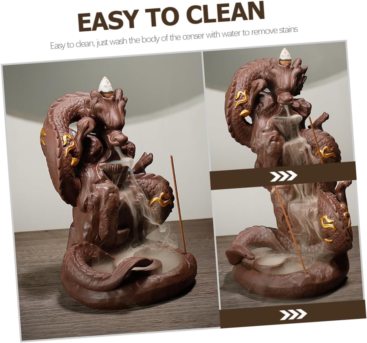 NUOBESTY Dragon Design Purple Sand Backflow Incense Burner, Ceramic Cone Incense Holder for Home Décor and Meditation, Dragon Censer with Waterfall Smoke Effect