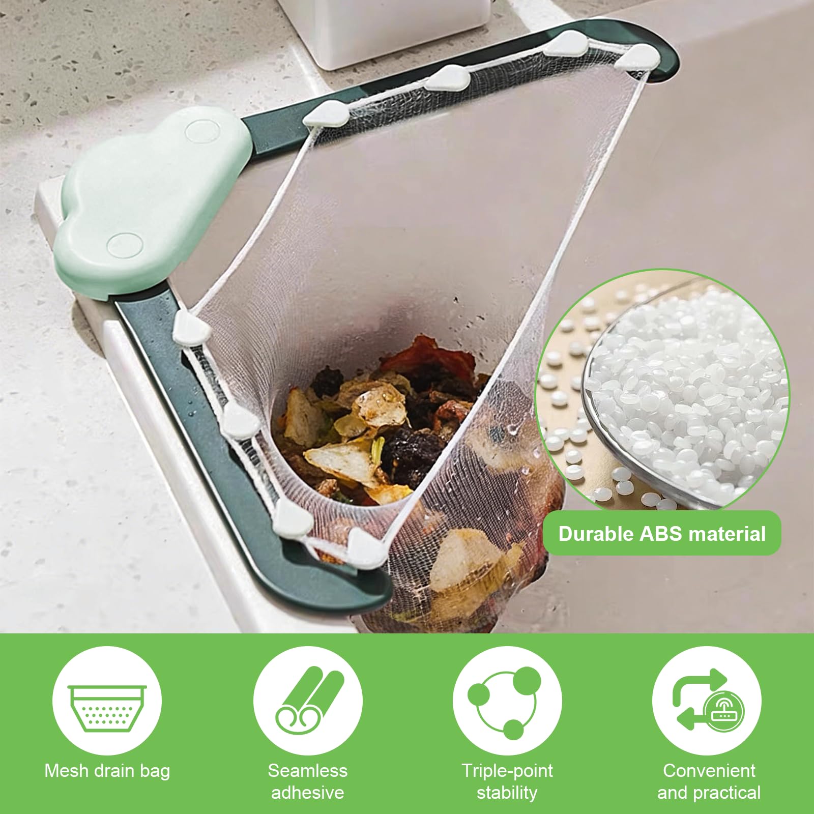 2 Colino per Lavello Cucina con Ventosa, Scolapasta da Lavello con 100 Filtri, Colino 2 in 1 per Lavandino per Lavandino, Verdura, Frutta, Scarti di Cucina, Verde e Arancione