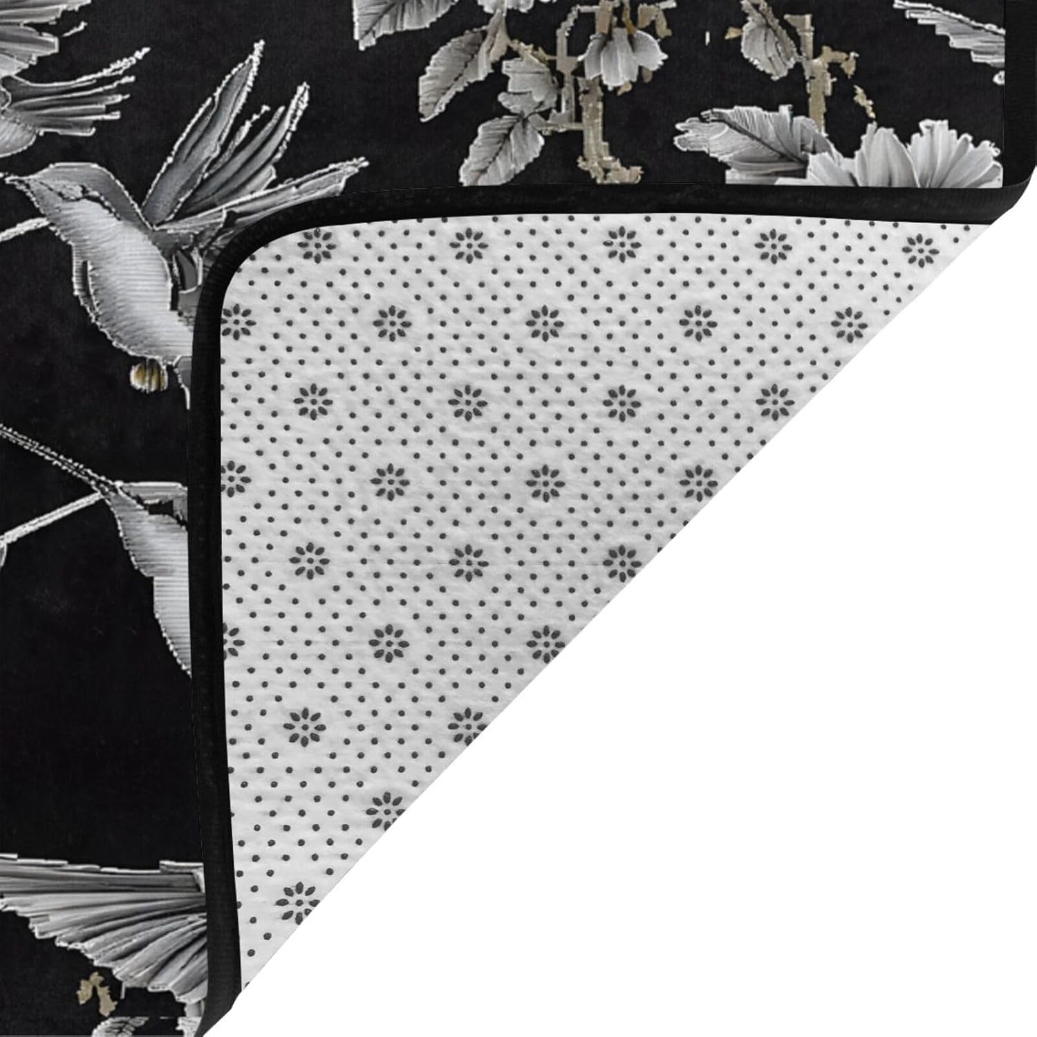 Flannel Non-Slip (Flower Hummingbirds Embroidery) Rug Pad 80×50in Soft Washable Protective for Hardwood Floors Bedroom Bathroom Living Room
