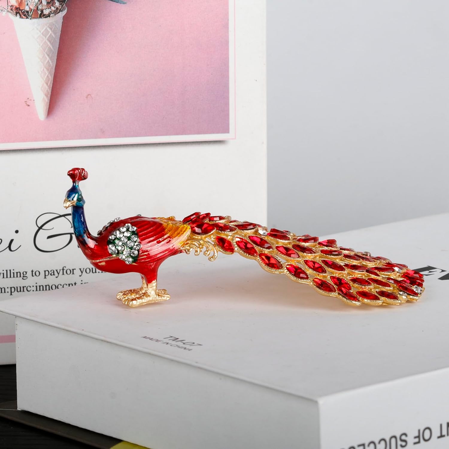 SEVENBEES Hand Painted Enameled Peacock Collectible Figurine Jewelry Box - Trinket Box, Ring and Earrings Holder with Crystal Rhinestones for Women and Girls - Image 7