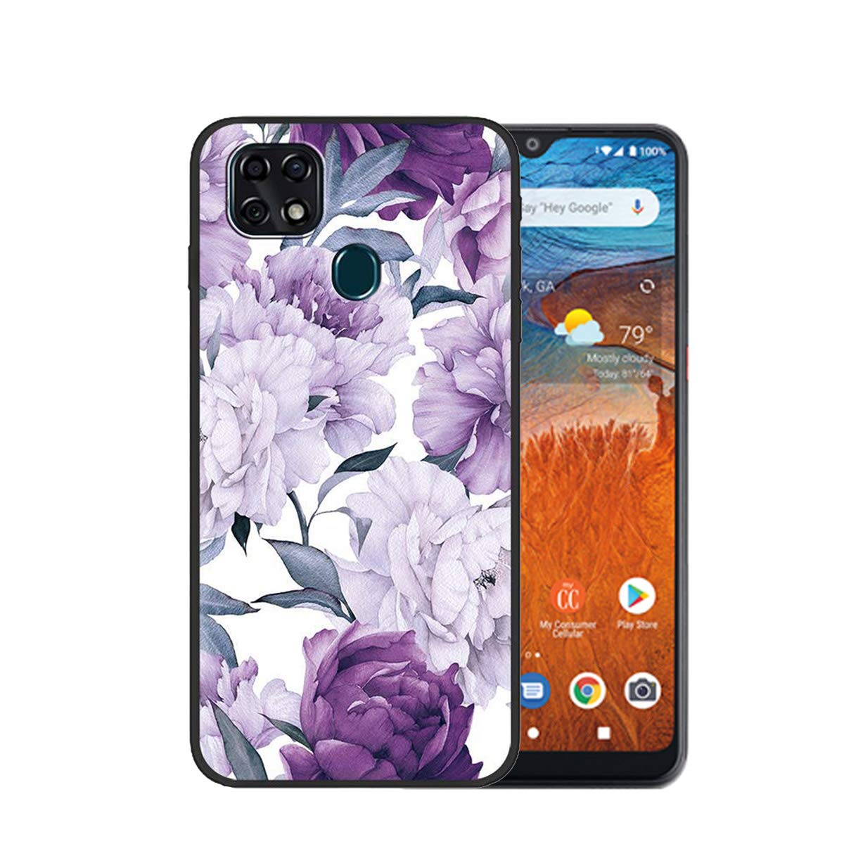 Compatible with ZTE ZMax 10 Case, ZTE Z6250 Back Case,Consumer Cellular ZMax 10 Case, Flower Painting Design Flexible TPU Scratch Resistant Non-Slip Protective Slim Phone Case for ZTE Z6250 Purple