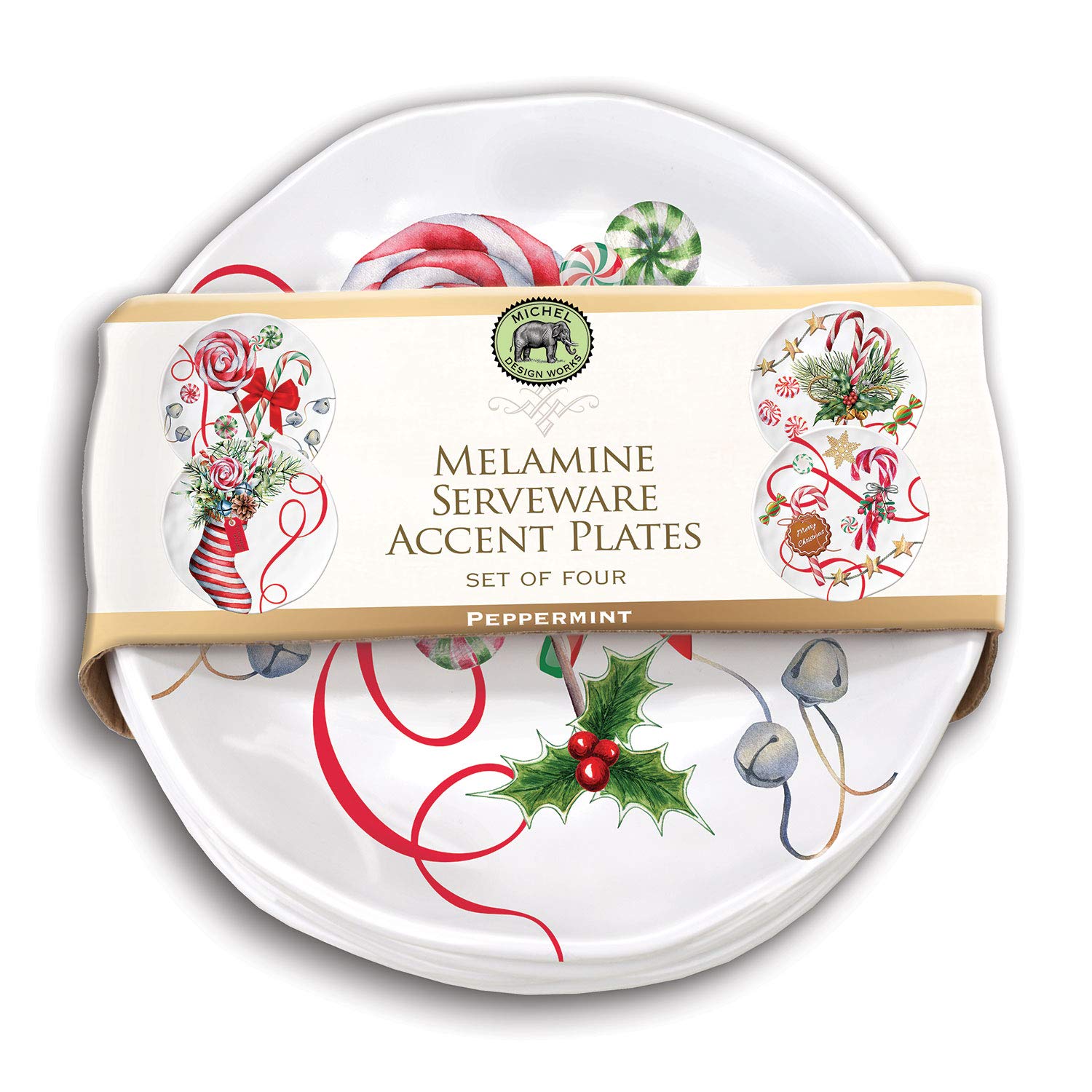 Michel Design Works Melamine Serveware Accent Plate Set, Peppermint