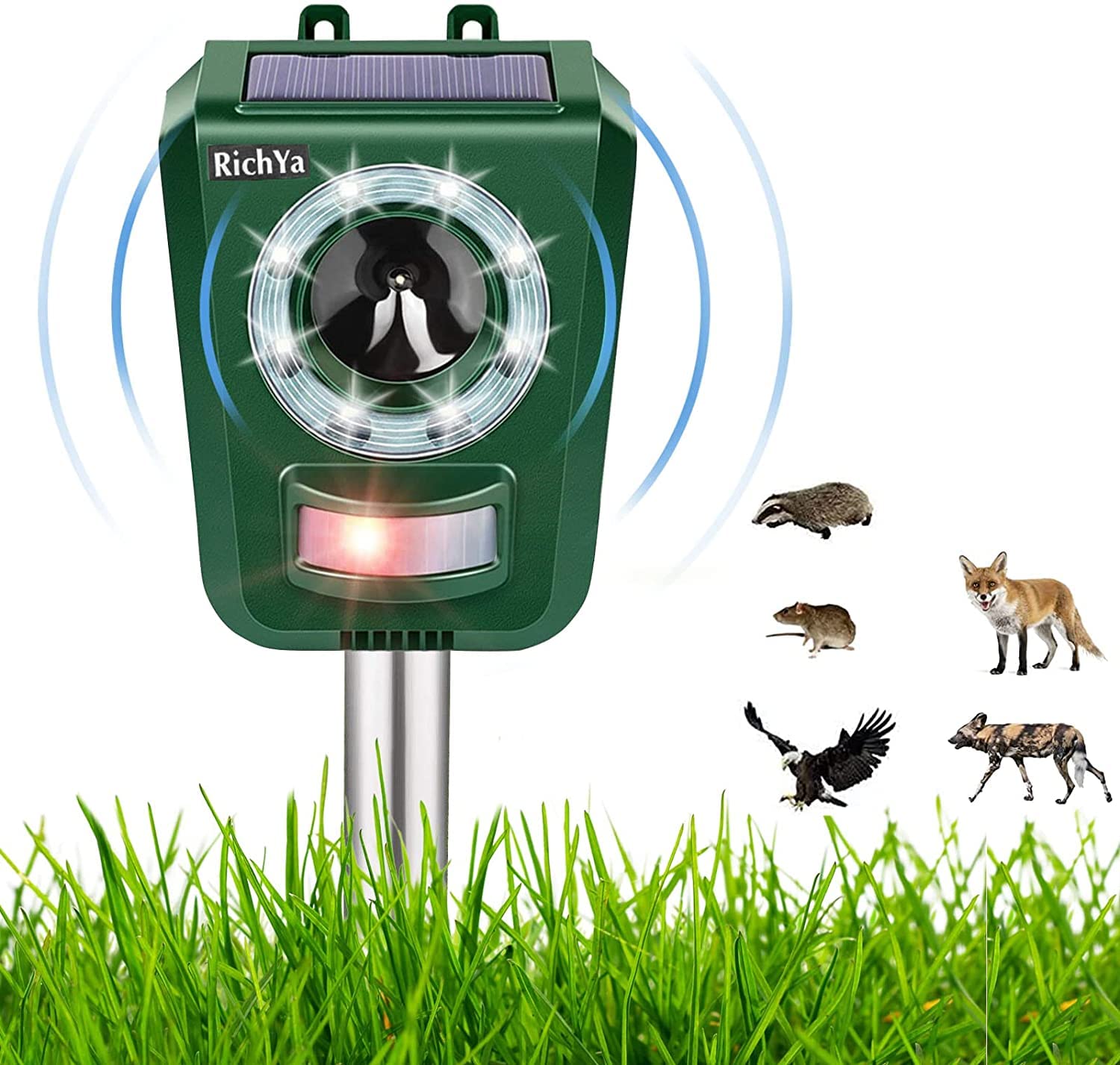 RichYa Repelente Gatos, Ahuyentador para Gatos Ultrasónico Solar IP44