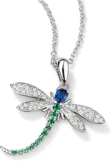 Dragonfly Pendant Necklace for Women Blue Green Cubic Zirconia Stones Elegant Crystal Charm 18 Inches Adjustable Charm Cha...