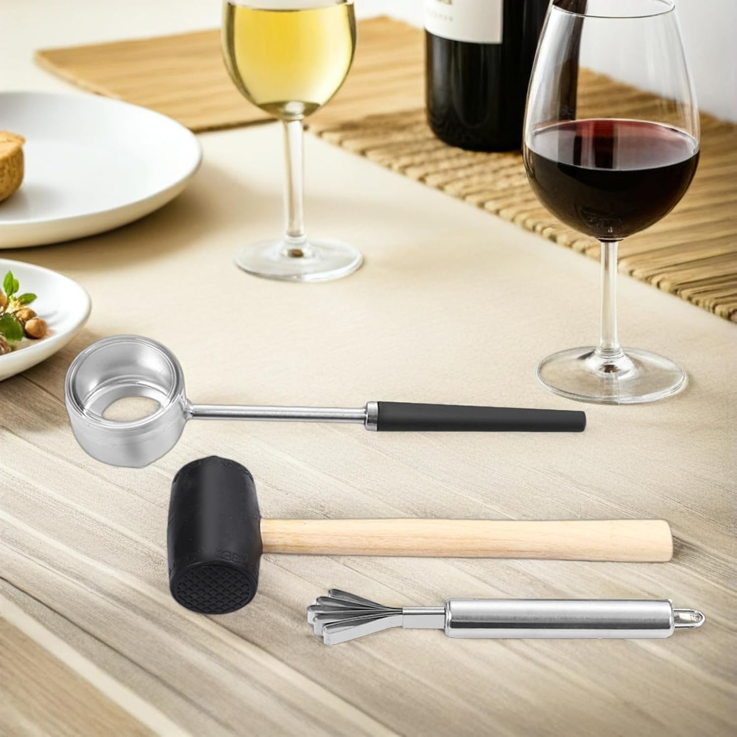 Generic 1 Set Coconut Opener Tools with Hammer - Stainless Steel Punch Tool - Coconut Straw Puncher - Fruit Opener - Rubber Mallet with Handle