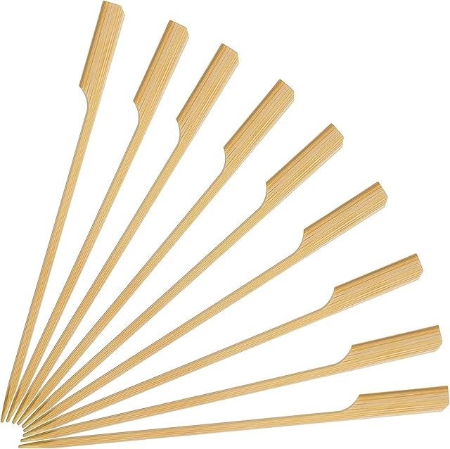 4" / 12CM Bamboo Kebab Skewers 100PCS Food Appetizer Toothpicks Flat Paddle Wood Picks for Apple, Cocktail Fountain, Marshmallow, Burger, Chocolate Bouquet, Barbeque, BBQ, Barbecue, Yakitori Chicken