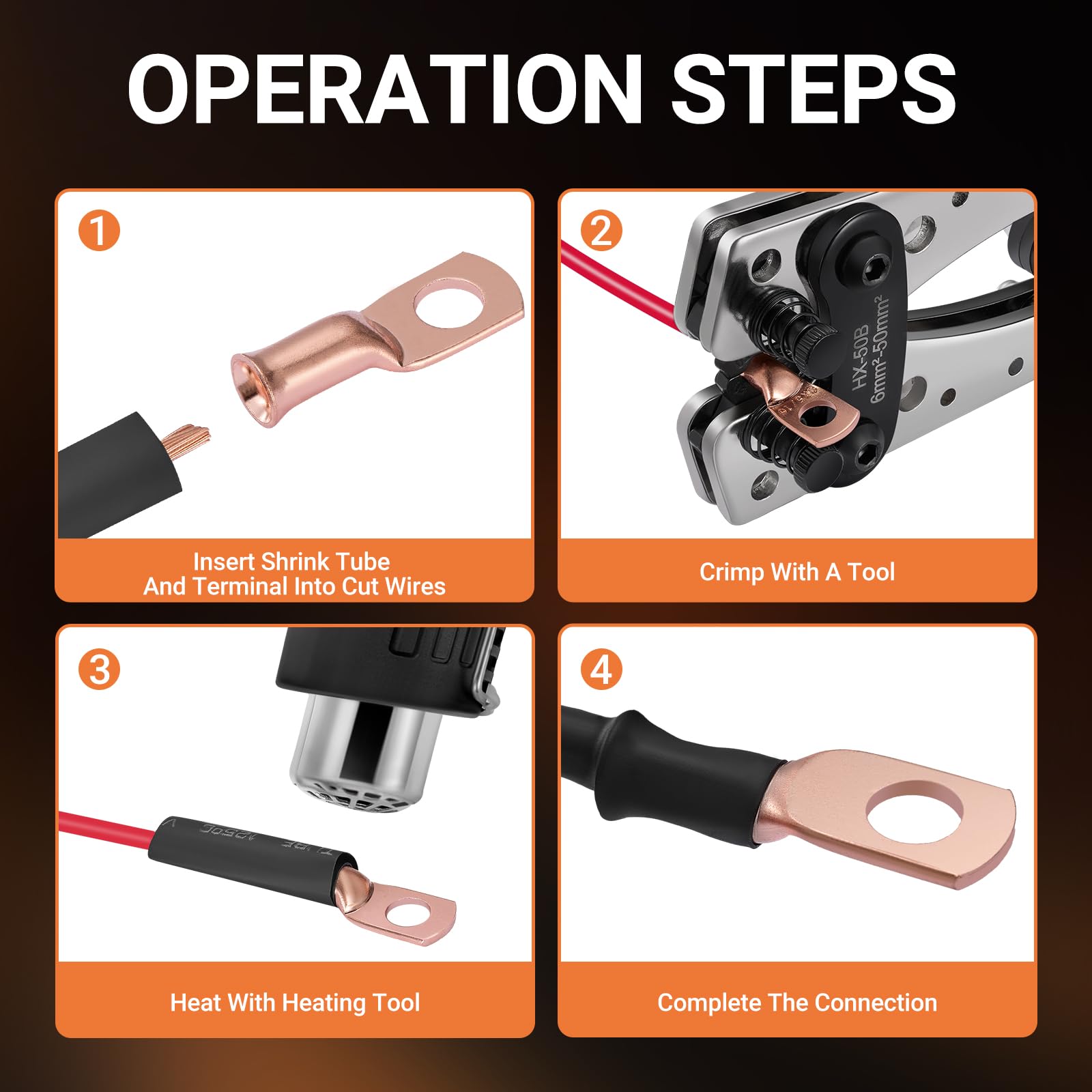 Kit di 227 terminali per cavi della batteria, AWG 2 4 6 8 1/0 2/0, capicorda da 0 gauge 00, connettori terminali ad anello da 3/8" con tubo termorestringente 3:1 e scatola di immagazzinaggio