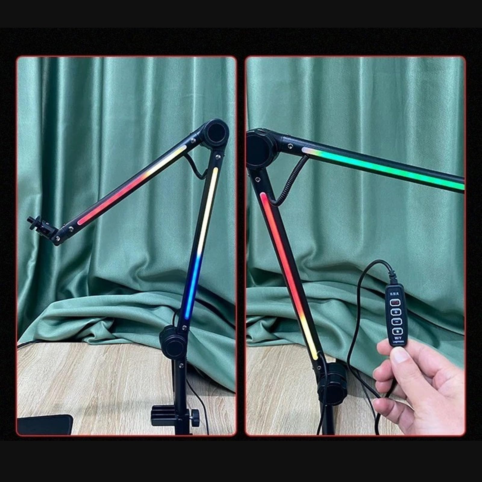 Supporto per Microfono da Tavolo RGB Robusto Supporto per Microfono con Braccio Regolabile con Luce RGB per Giochi Dal, Metallo [1kg]