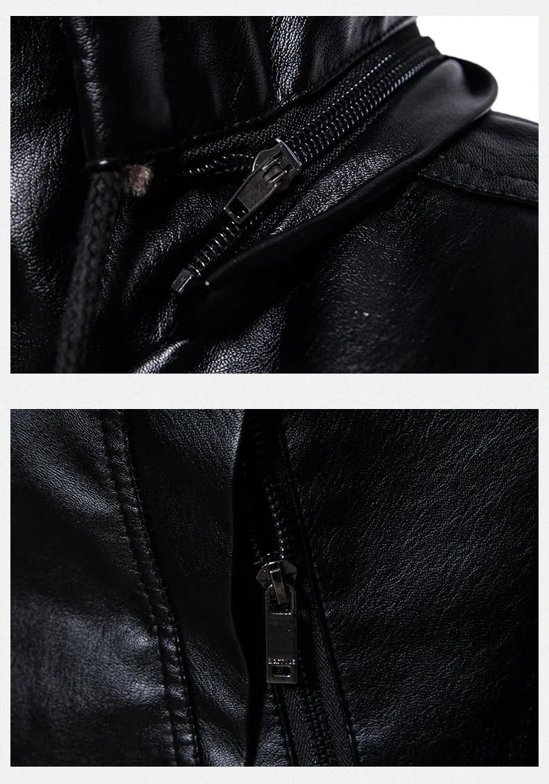 Kurtki Skórzane Męskie - Męska Kurtka Skórzana Z Kapturem, Ciepła Podszewka Męska, Kurtka Outdoor Slim Fit, Męska Odzież, Codzienne, Duże Rozmiary, Topy