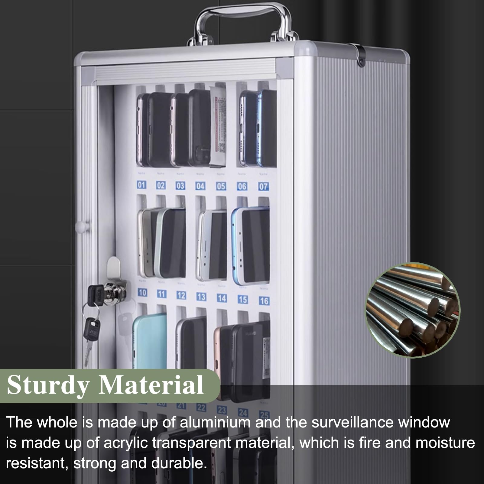 Armadietto portatile in alluminio per telefono 60 slot 48 scomparti ideale per le aziende Soluzione di archiviazione efficiente Design durevole per dispositivi mobili Organizza e ottimizza lo spazio