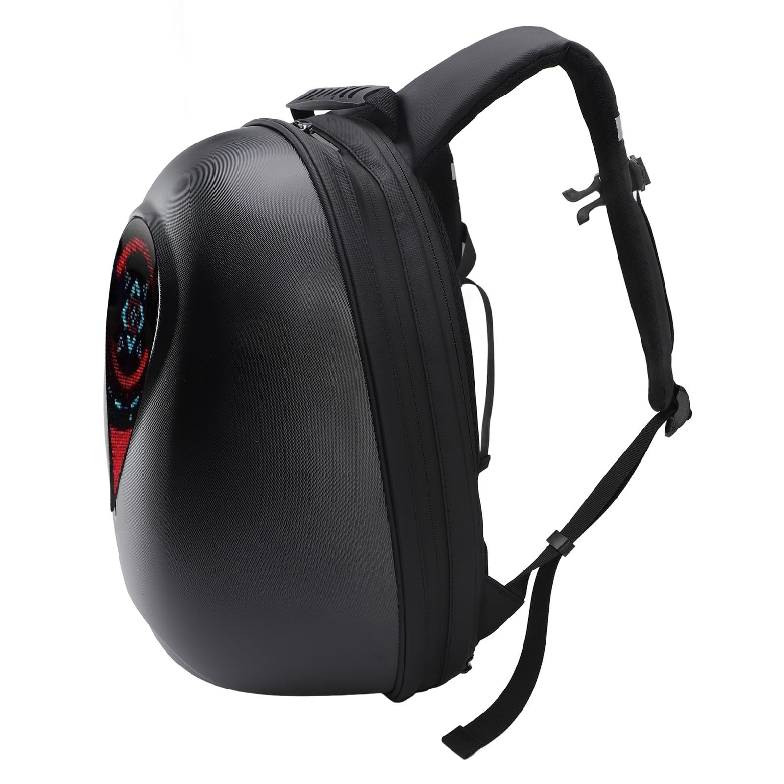 Sxhlseller Stylowy plecak z twardą obudową z ekranem LED, zasilany przez USB, dla motocyklistów, konfigurowalna torba jeździecka na kaski półtwarzy