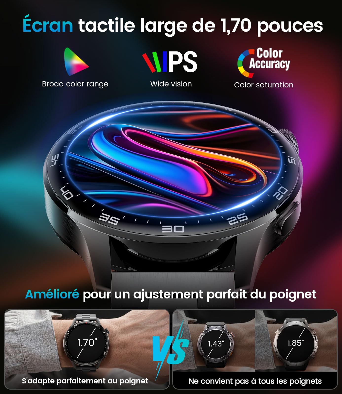 Montre Connectée Homme avec Appel Bluetooth 800mAh Batterie, 1.73" HD Écran Smartwatch avec 24/7 Fréquence Cardiaque, Sommeil, SpO2,110+ Modes Sportifs,IP68 Étanche Android iOS
