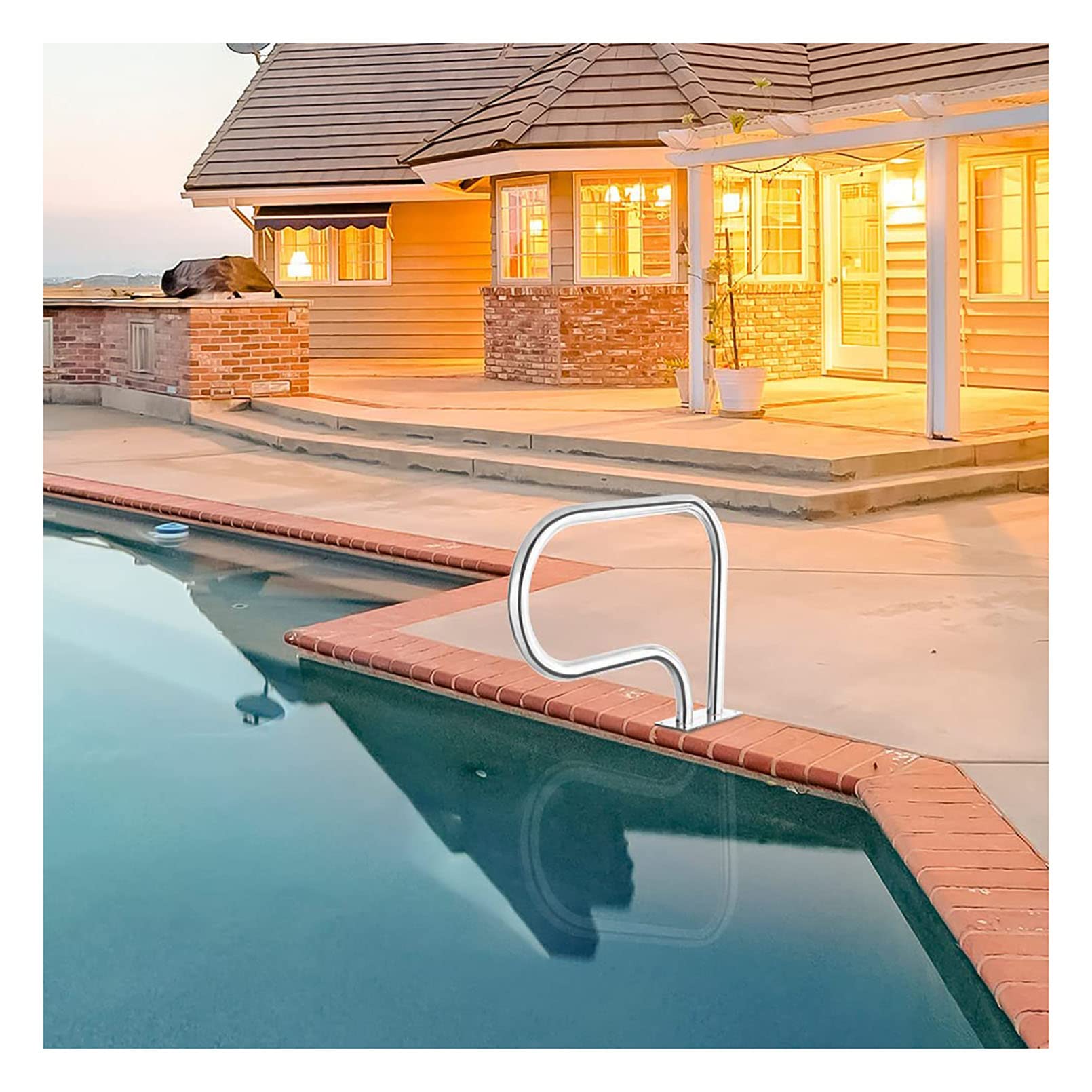 Barandilla de Piscina con Riel de Escalera de 3 Curvas para Parques Acuáticos, con Base de Montaje Rápido,O Inoxidable 304, 32"X22.5"/81X57Cm, 1 Pieza