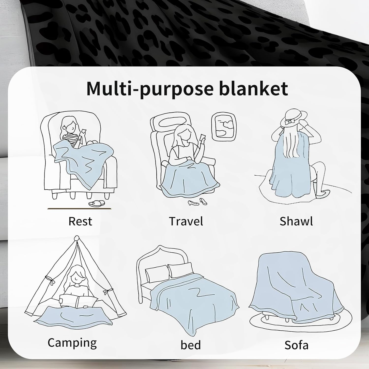 Throw Blanket for Couch, 300GSM Warm Soft Cozy Flannel Blanket, Cute Blanket for All Seasons Bedroom Home Decor Gifts, Black Leopard Cute 50x60 Inches - Image 4