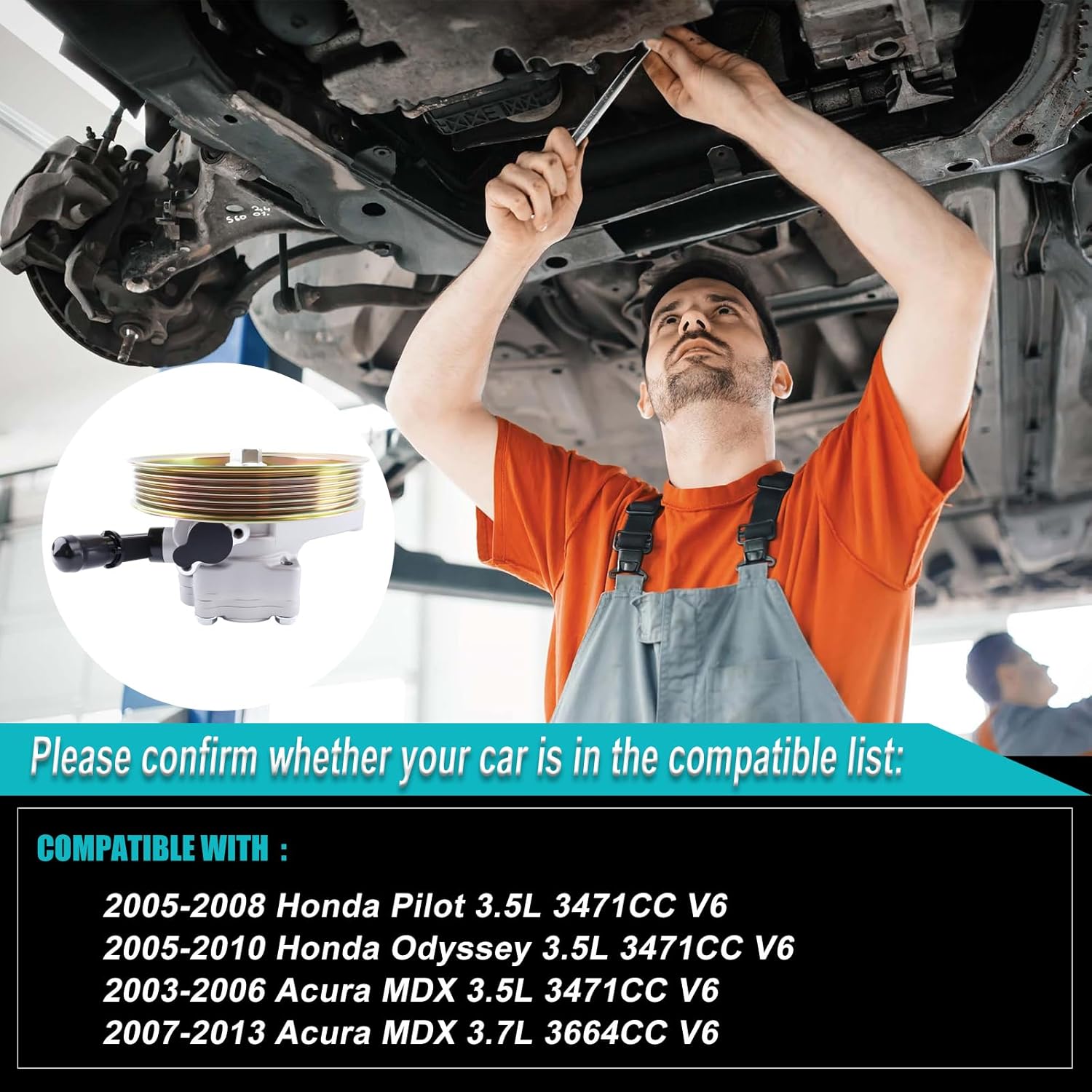 21-5442 Power Steering Pump with Pulley Compatible with 2005-2008 Pilot/Odyssey 3.5L,2003-2006 MDX 3.5L, 2007-2013 MDX 3.7L, Replace OE 56110-RGL-A03, 56110-PVJ-A01, 56110-RYE-A02