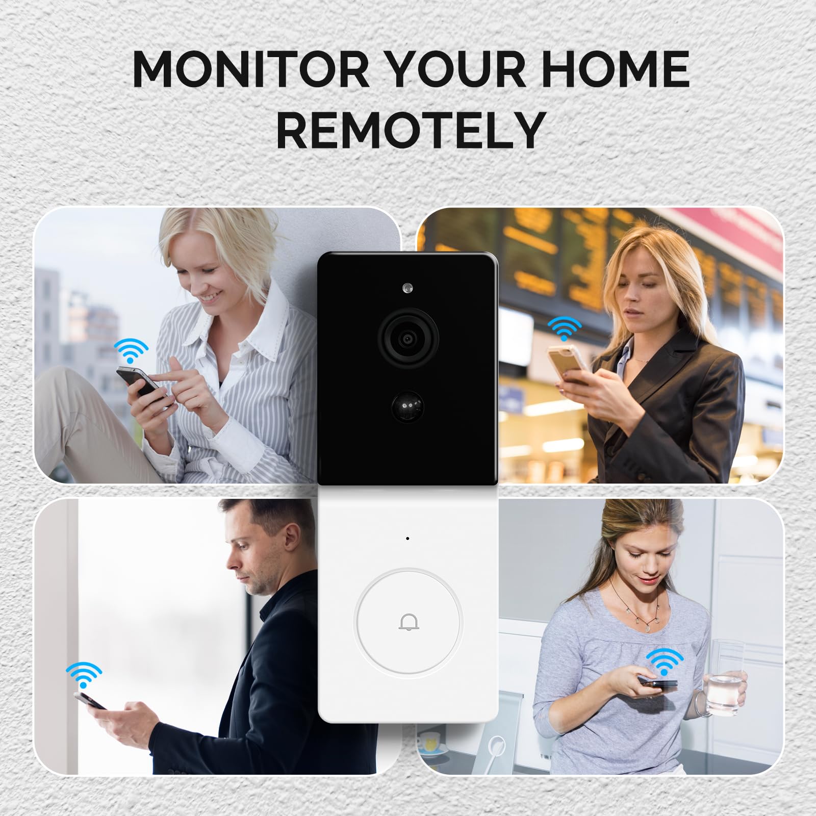 Videocitofono WiFi per interno/esterno, 1080p HD, avvisi di rilevamento del movimento, sicurezza domestica, WDB-TY-B20-EN, WiFi 2,4 GHz, impermeabile IP65, visione notturna, compatibile con