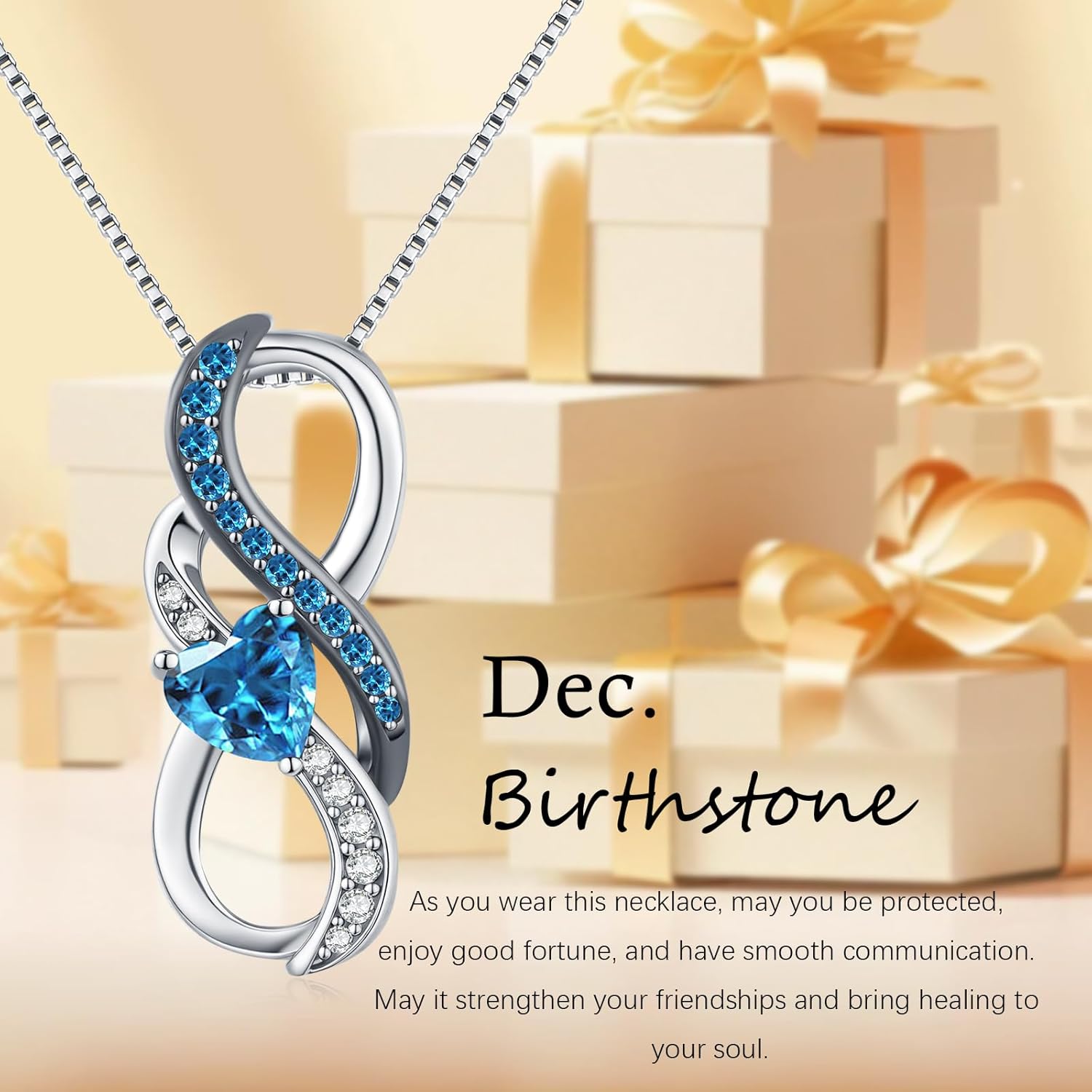 KiiKii Infinity Birthstone Necklace for Women 925 Sterling Silver Gemstone Pendant Birthstone Jewelry Anniversary Birthday Gifts for Wife Mom - Image 5