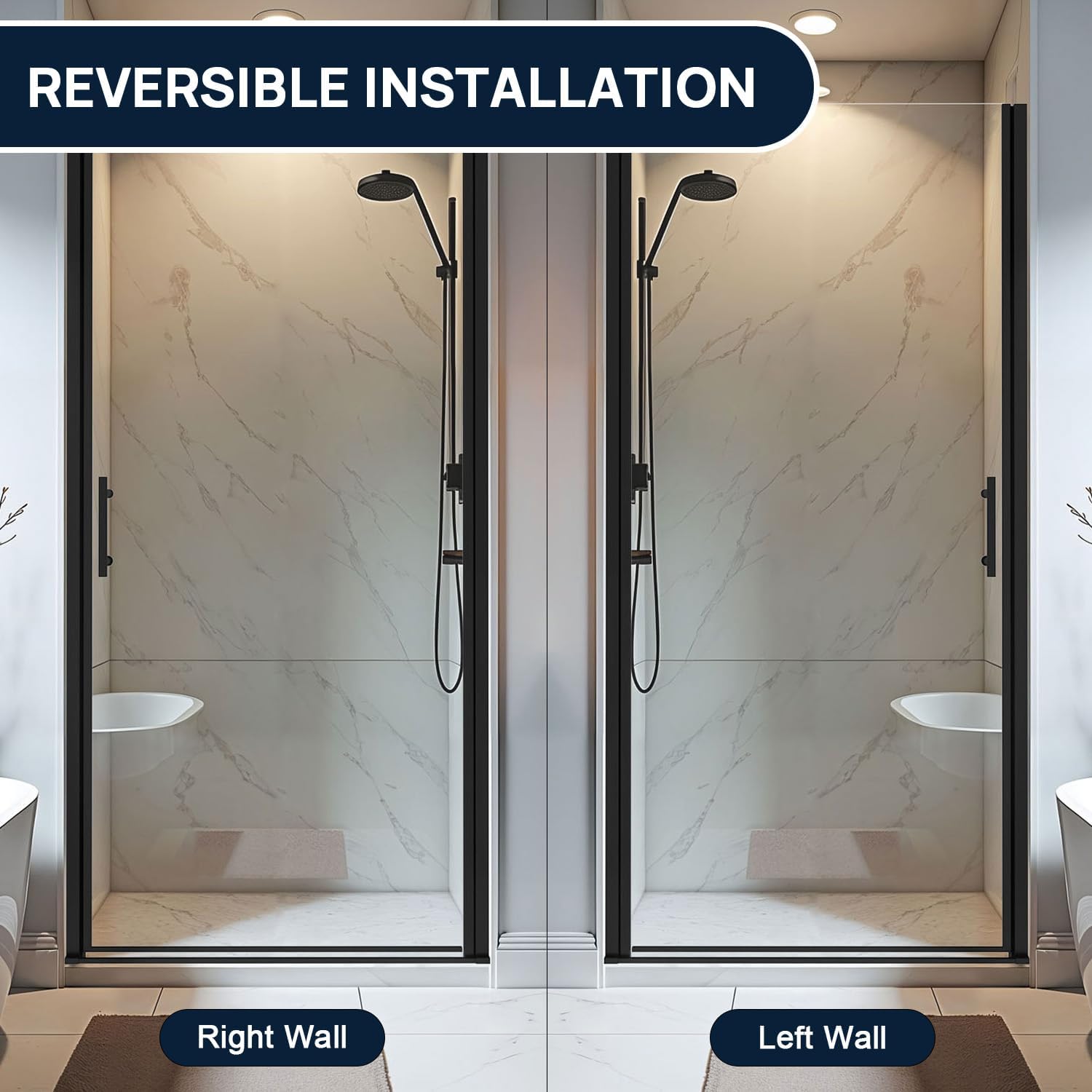 Glass Shower Door 34-35.2" W x 72" H, Frameless Pivot Shower Door, 1/4"(6mm) SGCC Tempered Glass Shower Door, Matte Black Finish, 304 Stainless Steel Hardware