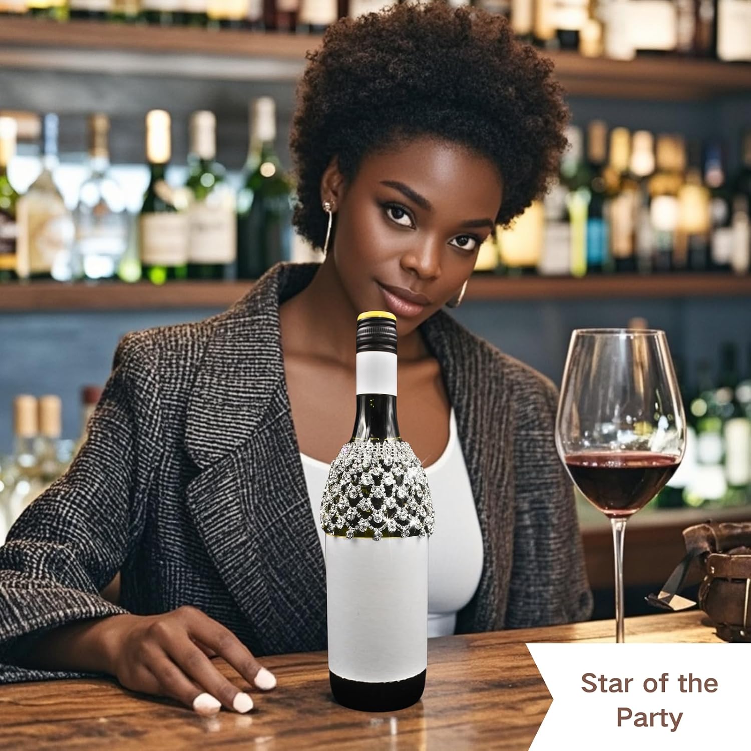 PEARLY JUN Wine Bottle Cover Wedding Wine Bag Engagement Silver White New Couples Rhinestone Mr and Mrs Marriage Wedding Gifts Bride and Groom Table Decorations image 4