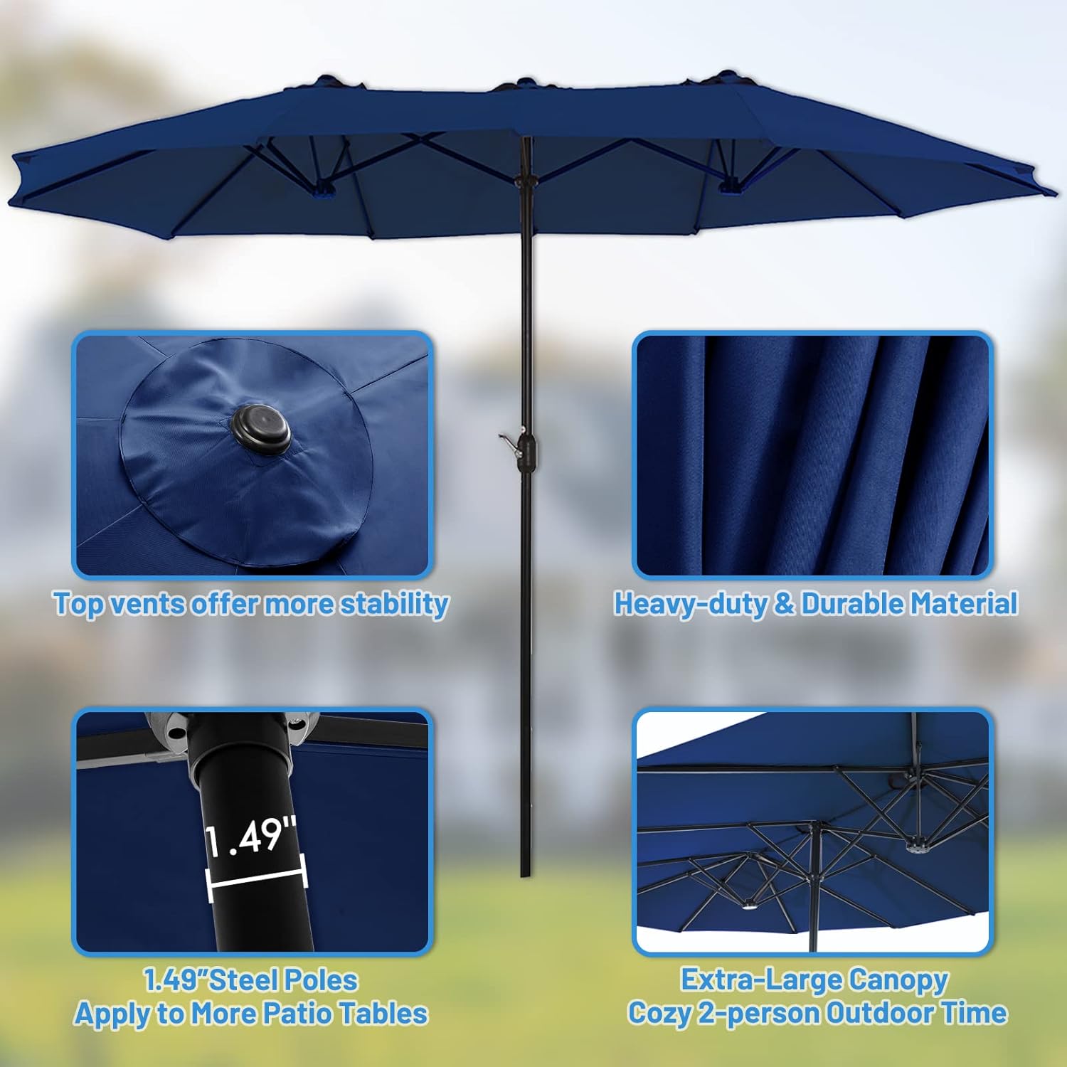 SUPERJARE 13 FT Outdoor Patio Umbrella and Patio Umbrella Cover with Rod for 7 to 11 Ft Umbrellas & 15 Ft Double-Sided Umbrellas