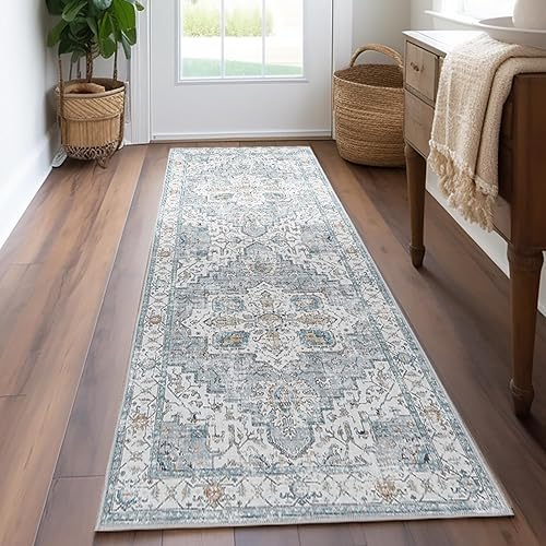 jinchan Alfombra de pasillo de 2 x 5 pies, alfombra bohemia para pasillo, alfombra de cocina, alfombra lavable, alfombra floral antideslizante con