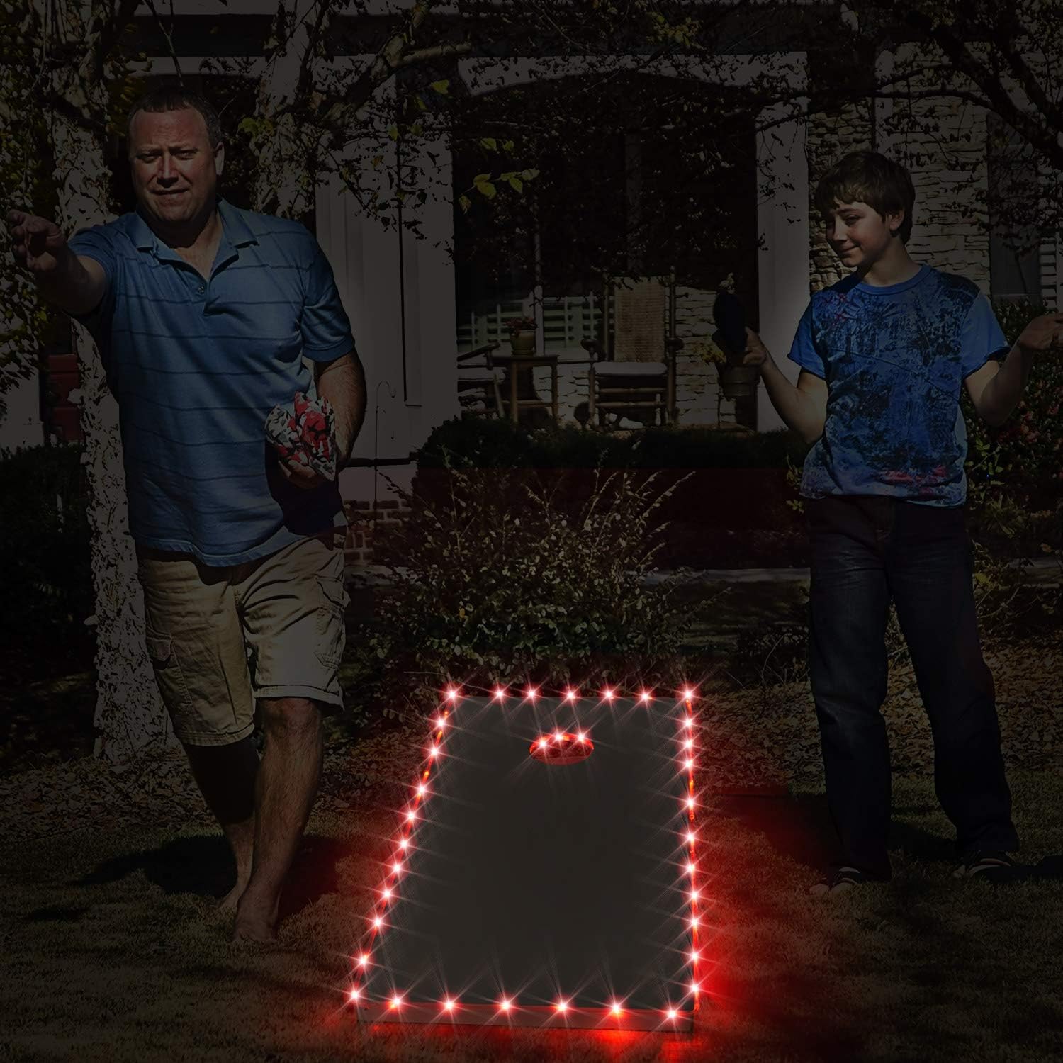 LED Cornhole Lights, Remote Control Cornhole Board Edge and Ring LED Lights, 16Color change by yourself, a great addition for playing Bean Bag Toss Cornhole game at the family backyard at night,2 sets : Sports & Outdoors