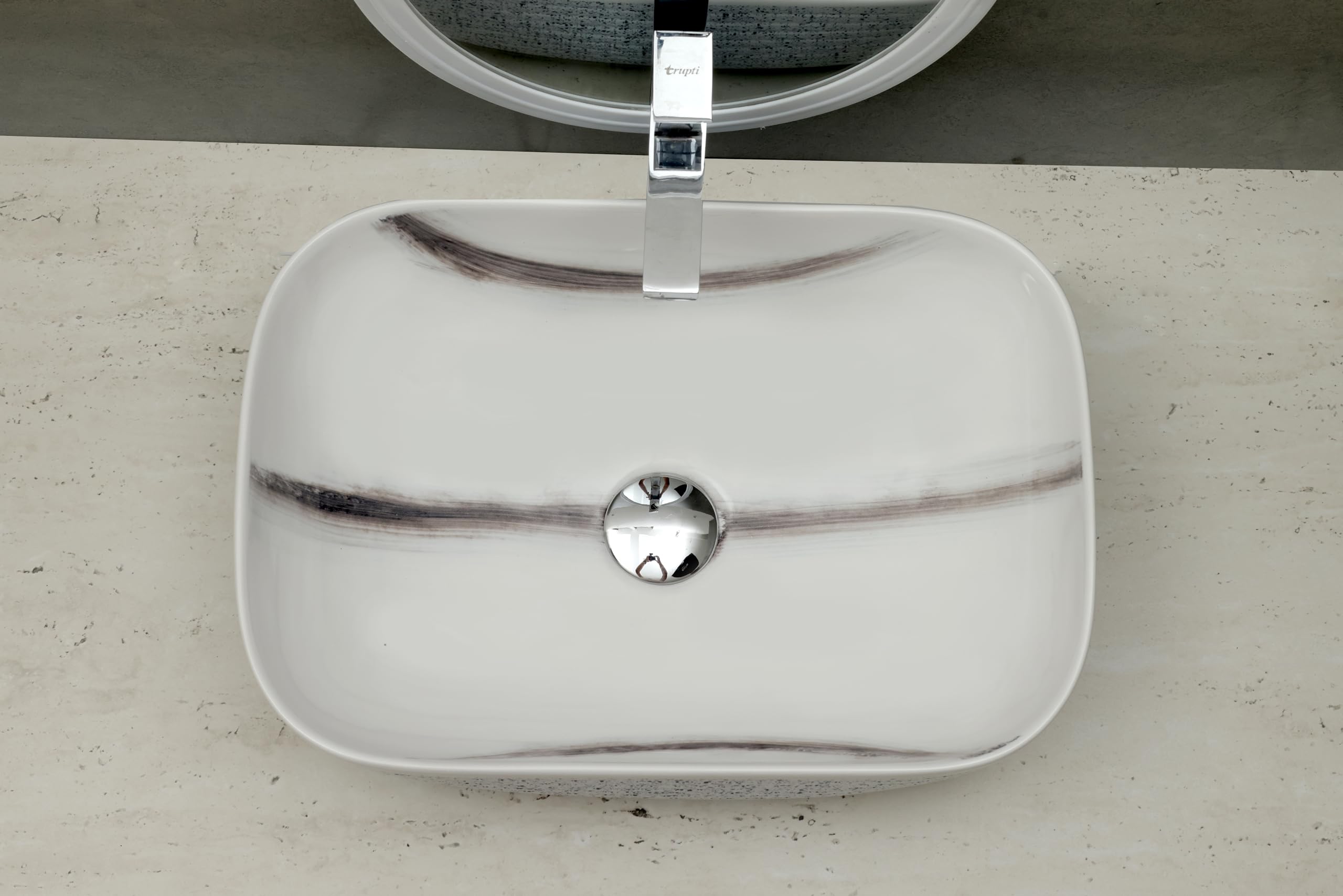 HISRE Bathroom Sink Wash Basin Table Top Wash Basin For Bathroom Over Counter Top Wash Basin For Living Room Washbasin Countertop Tabletop Ceramic Bathroom Kitchen Sink (18 x 13 x 5 Inch) (Style - 9), photo 4 of 4